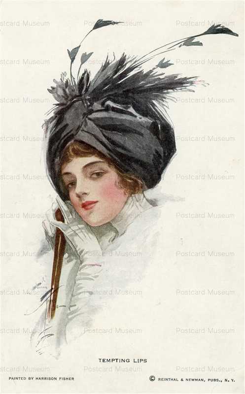 fa510-Harrison Fisher Fancy Hat Woman Temping Lips