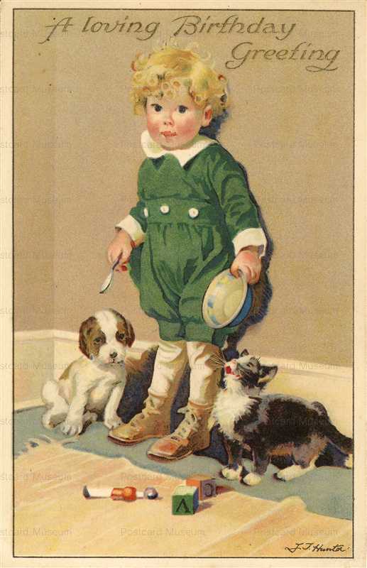 hb010-Birthday Little Boy Kitten & Puppy Hunter