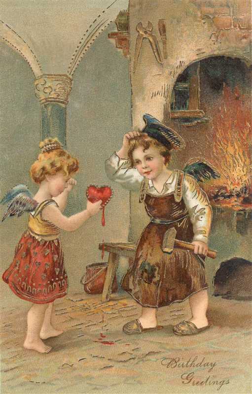 hb045-Girl Angel Giving Boy Angel a Red Heart