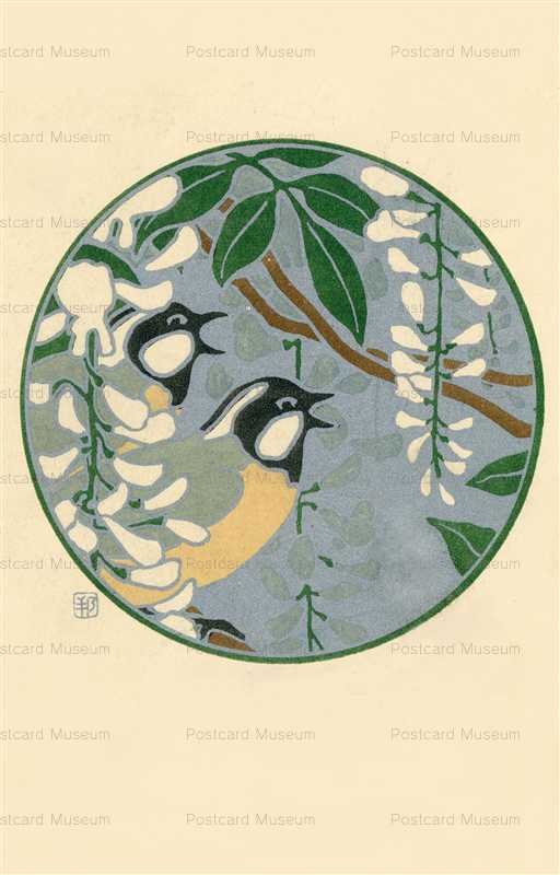 hq050-橋本邦助 鳥と白い花