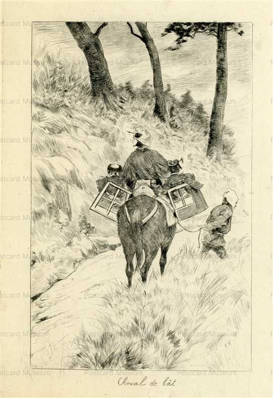 jp717-Bigot Japanese Riding Horse Woman with Children