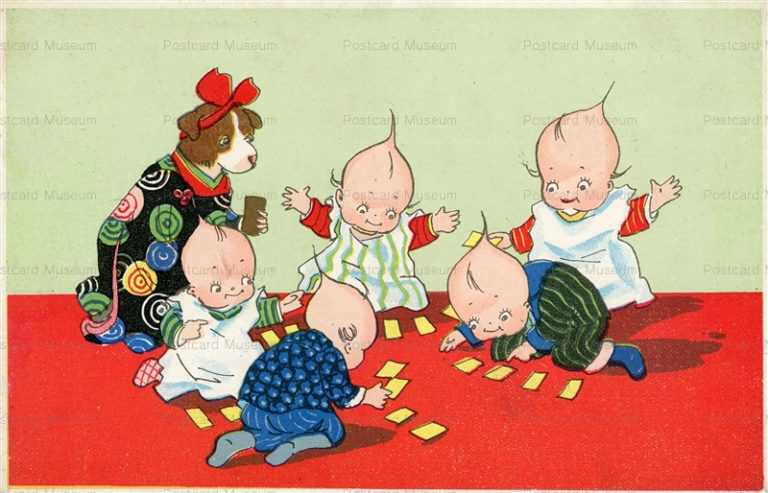 ke070-kewpie カルタ取り 犬とキューピー