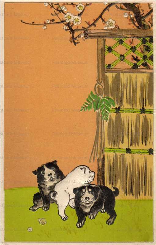 ni100-梅と白黒の犬 dog kuro ciro ume