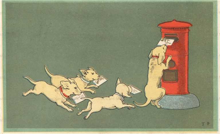 ni260-ポストに手紙を入れる犬達