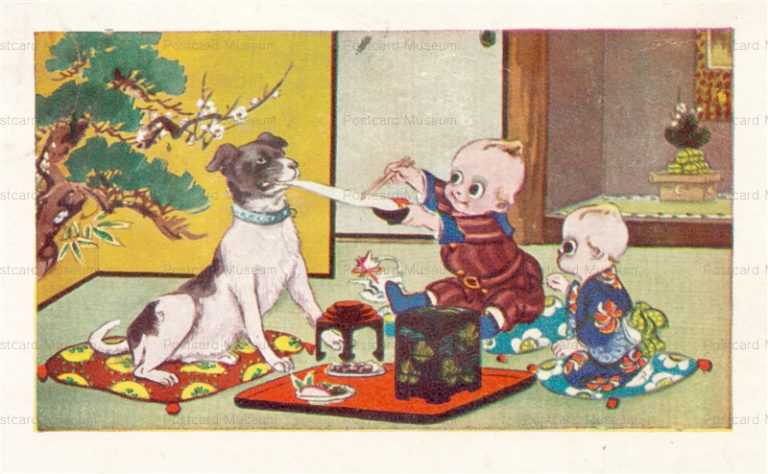 ni455-kewpie お餅食べる 犬とキューピー