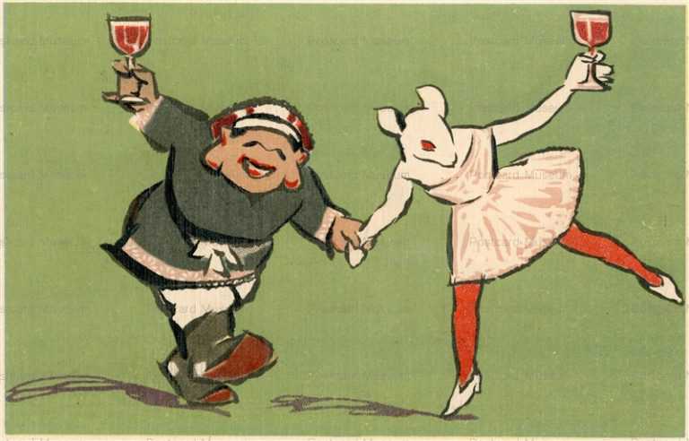 nn165-ワイン手に踊る大黒と白ネズミ