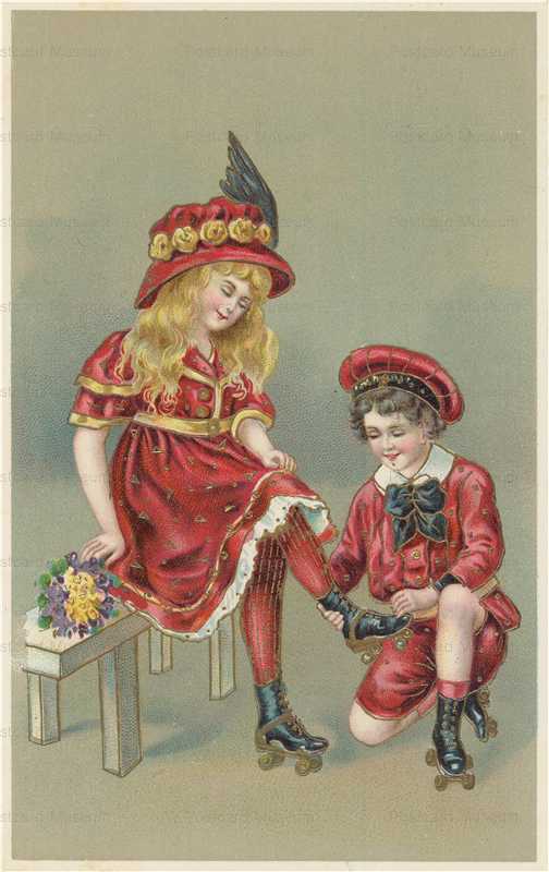 qb240-Victorian Children Roller Skating Gilded