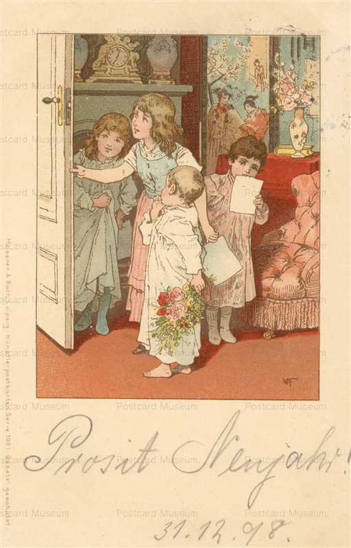 qb405-Meissner & Buch Children with Bouquet & Cards