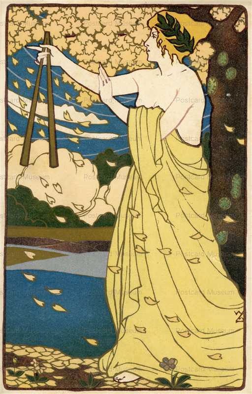 saa030-佐藤生巣 樹木 花 女神 | 絵葉書資料館