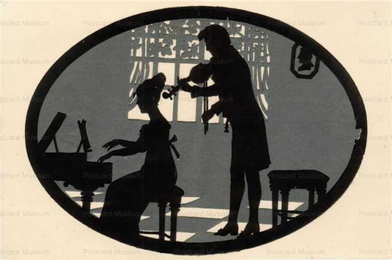 sib008-Die Cut Paper Silhouette Couple Plays Piano&Violin