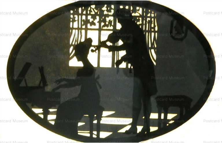 sib008-Die Cut Paper Silhouette Couple Plays Piano&Violin
