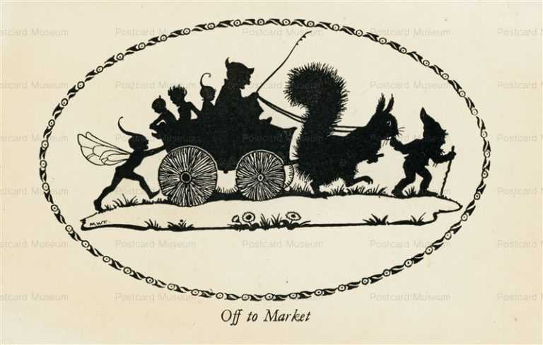 sib535-Margaret Tarrant Elfin Series Silhouette Off To Market