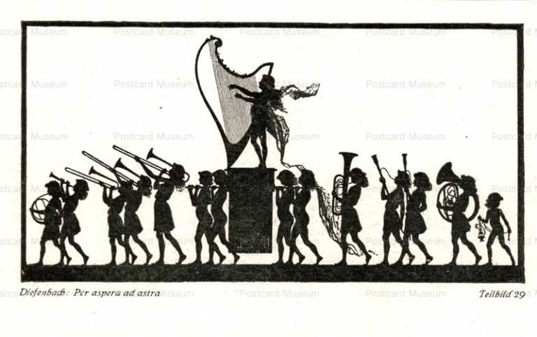 sib568-Silhouette Diefenbach Fidus Art Fairy Musicians Procession