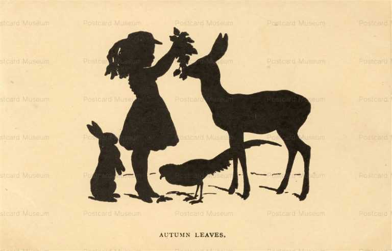 sib745-Silhouette Girl with Wild Animals Autumn Leaves