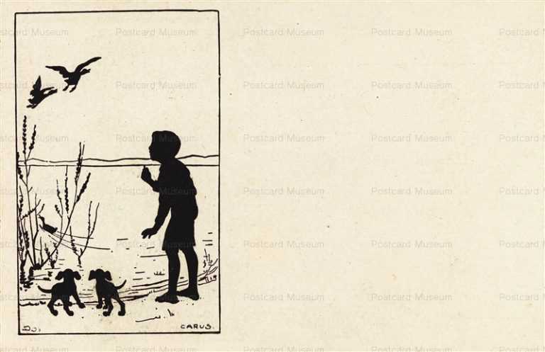 sib783-Boy and Dogs Carvs Silhouette