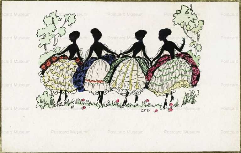 sic110-Ladies in Fancy Dresses Silhouette