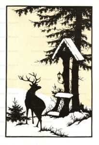 sic590-Silhouette Stag & Winter Shrine