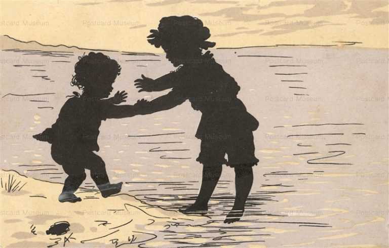 sic640-Silhouette Children Seashore