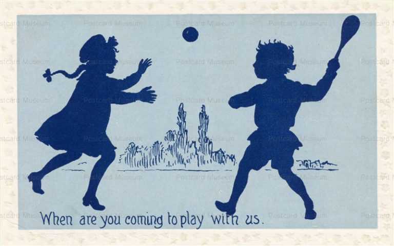 sic650-Silhouette Children with Racquet & Ball
