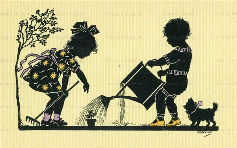 sic734-F Kaskeline Boy Water Plant with Dog