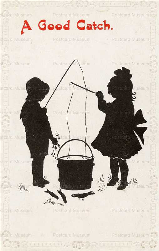 sic755-Silhouette Children Fishing in Bucket