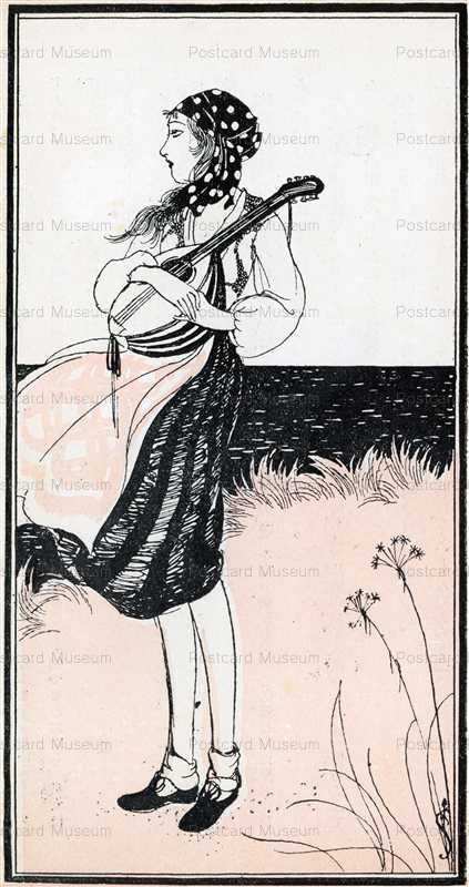 su140-須藤しげる マンドリン抱く少女 海辺