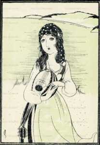 su150-須藤しげる マンドリン抱く少女 草原