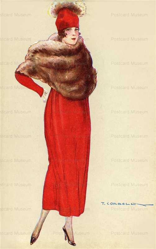 tic070-Tito Corbella Greeting Lady in Red Fur