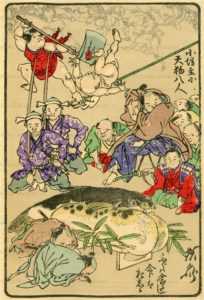 ukk603-暁斎 狂斎百図 一 小坊主に天狗八人 ふぐハ喰いたし命はおしい