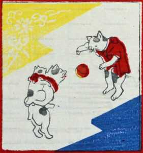 uzo395-子守の猫とまりつき 新形手拭之類