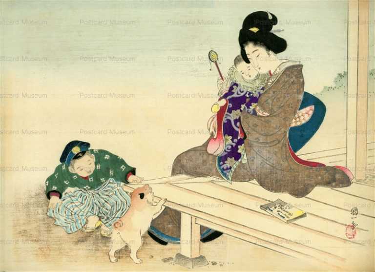 uzo520-歌川国一 親子と子犬