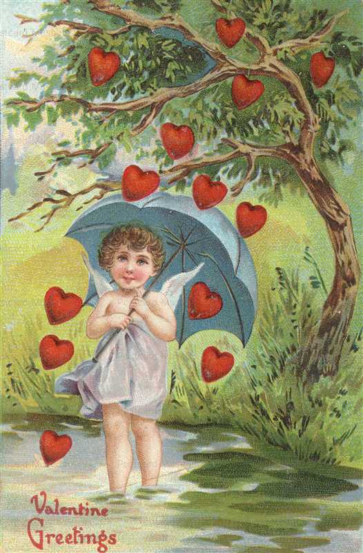 v217-Hearts Raining on Cute Angel under Umbrella
