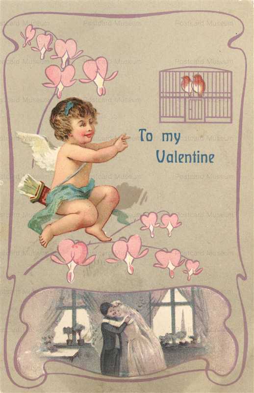 v237-Valentine Art Nouveau Romance Cupid Bird Cage