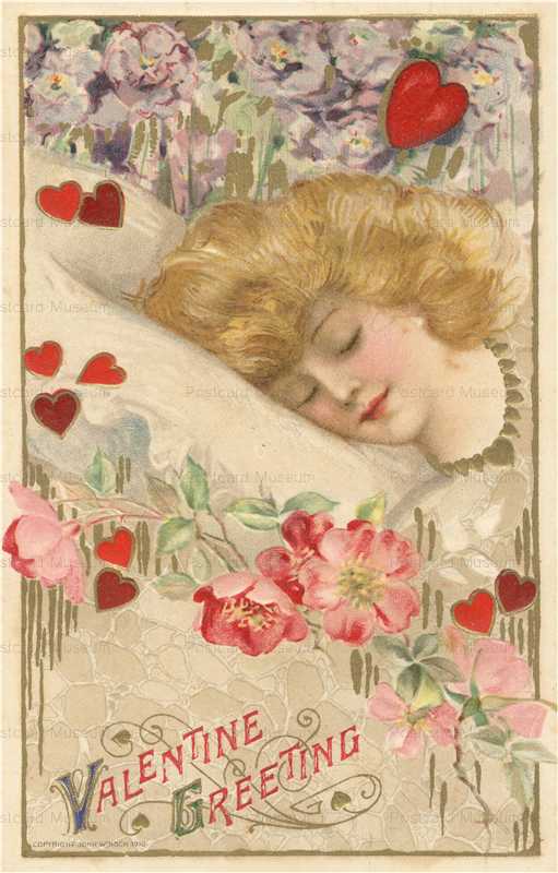 vl570-Winsch Schmucker Valentine Sleeping Beauty Lady with Flowers