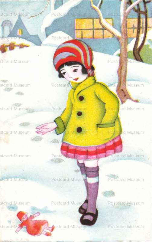 w619-少女と人形 雪風景