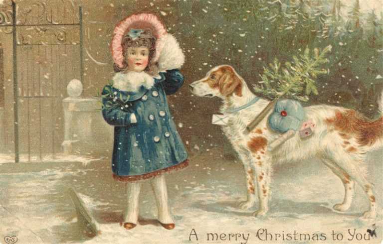 xm080-Merry Christmas Girl with Dog