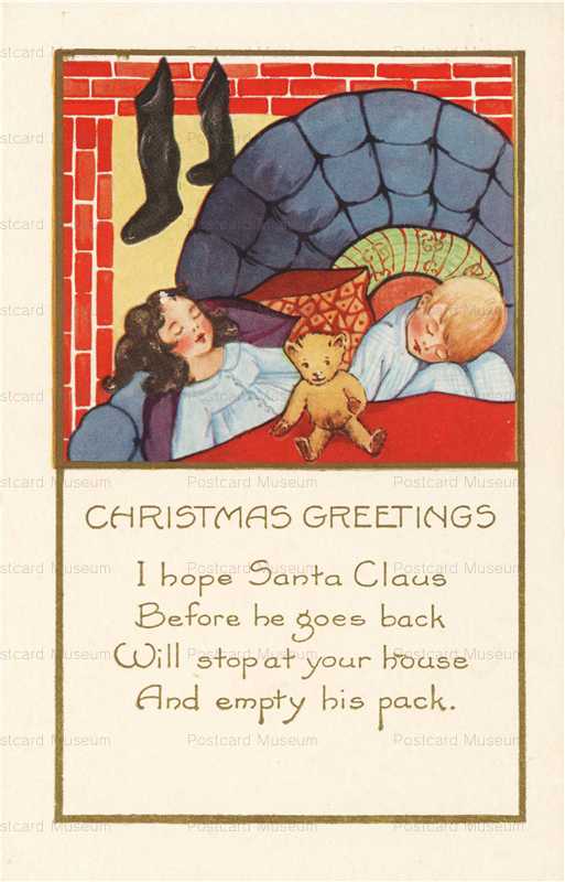 xm095-Christmas Greetings Sleep Chilld & Teddy Bear