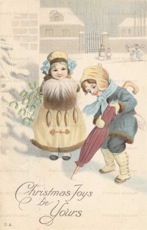 xm120-Christmas Two Adorable Little Girls Walking in the Snow