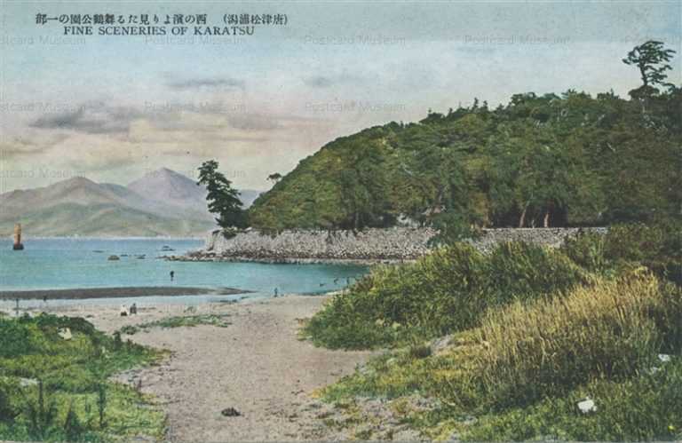 sag447-Karatsu 西の濱より見たる舞鶴公園の一部 唐津松浦潟