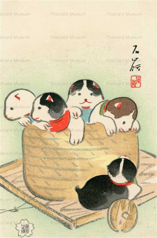 cga250-車の籠に入る子犬たち