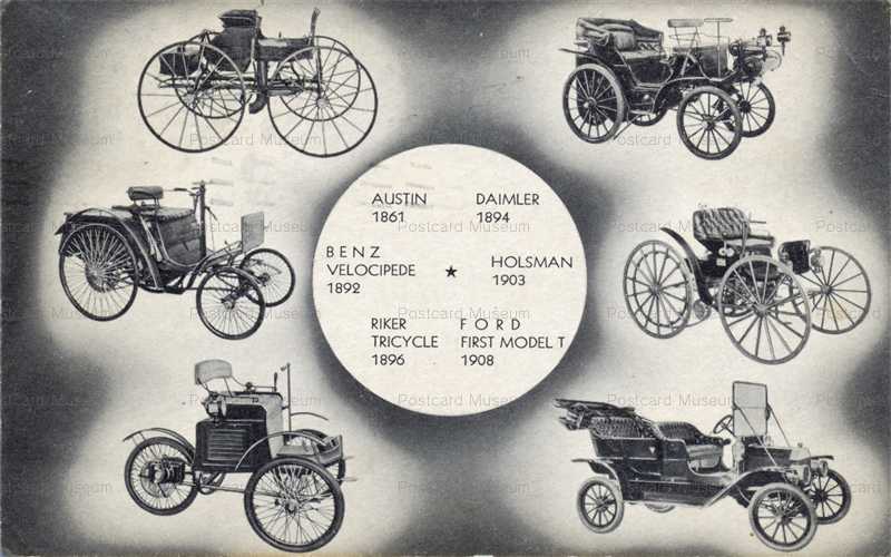 car170-Clockwise Austin Daimler Holsman Ford Model T Riker Tricycle Benz Velocipede