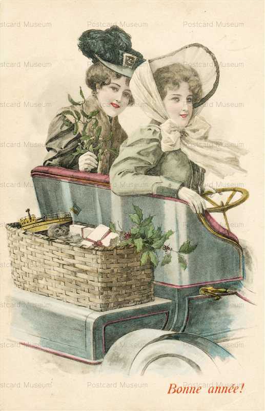 car810-Bonne Annee Women Drive Car 1910