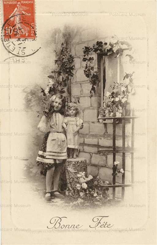 dob100-Girls&Doll Christmas Bonne Fete