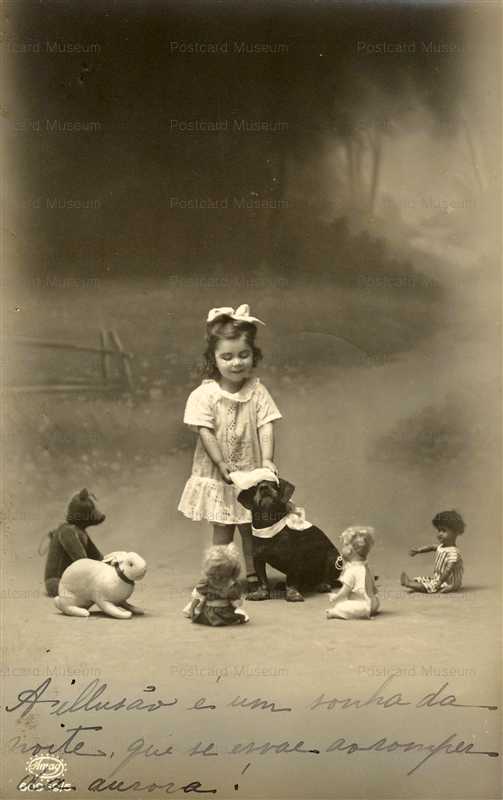 dob290-Girl Dog 3Dolls Rabbit Teddy Bear
