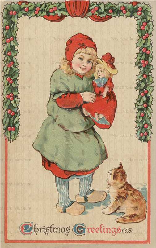 doc020-Beautiful Child Doll Cat Christmas Kitten
