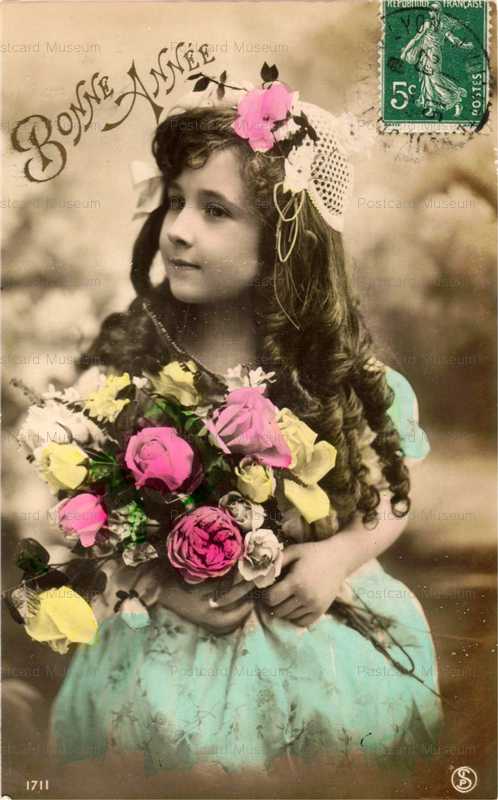 eg018-Girl with Flowers Bonne Annee