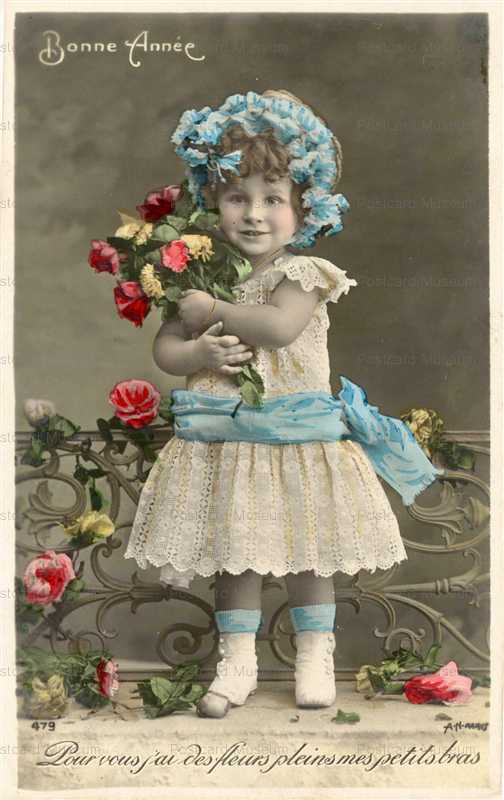 eg025-Pretty Girl in White-Blue Dress Bonne Annee