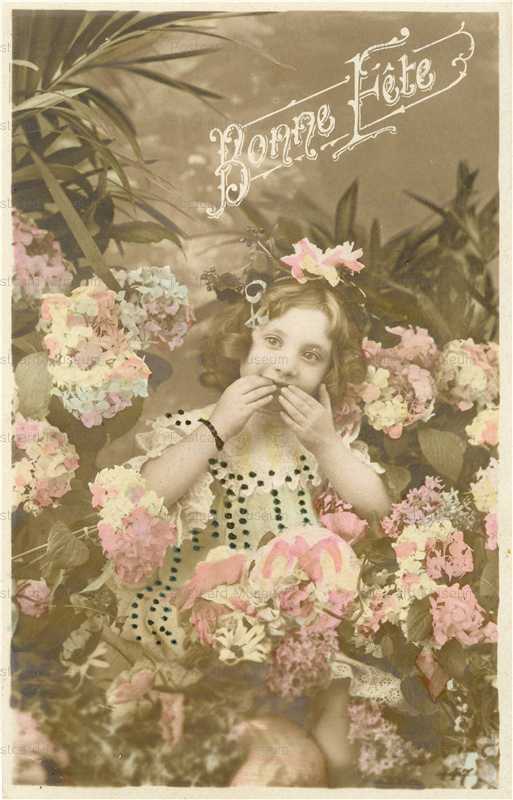 eg082-Cute Girl with Flowers Bonne Fete