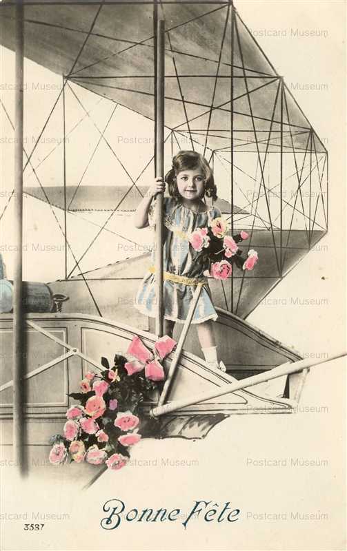 eg165-Girl on Airplane Flower Bonne Fete