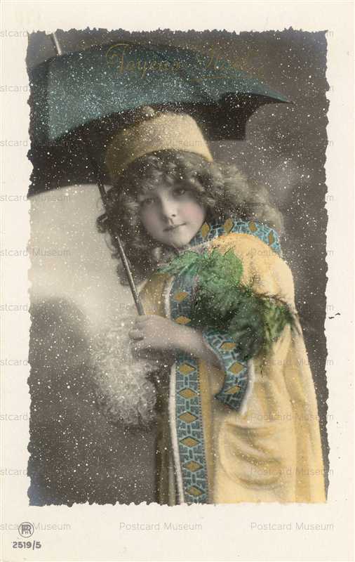 eg226-Cute Edwardian Umbrella Girl Snow